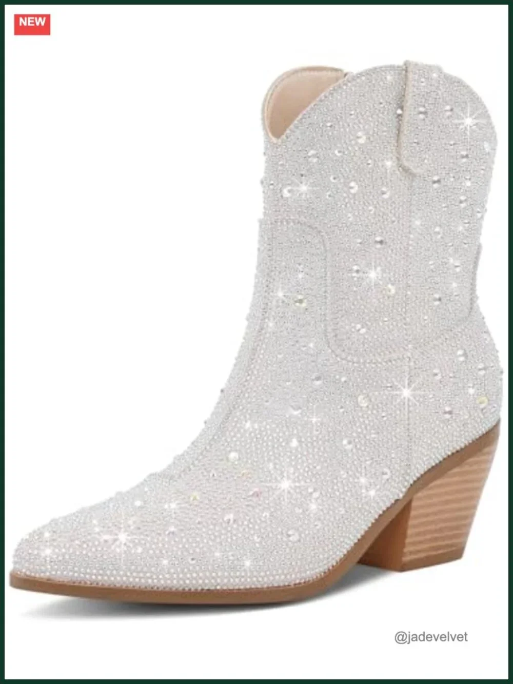 Rhinestone Ankle Cowboy Boots Pointed Toe Block Heel Western Booties